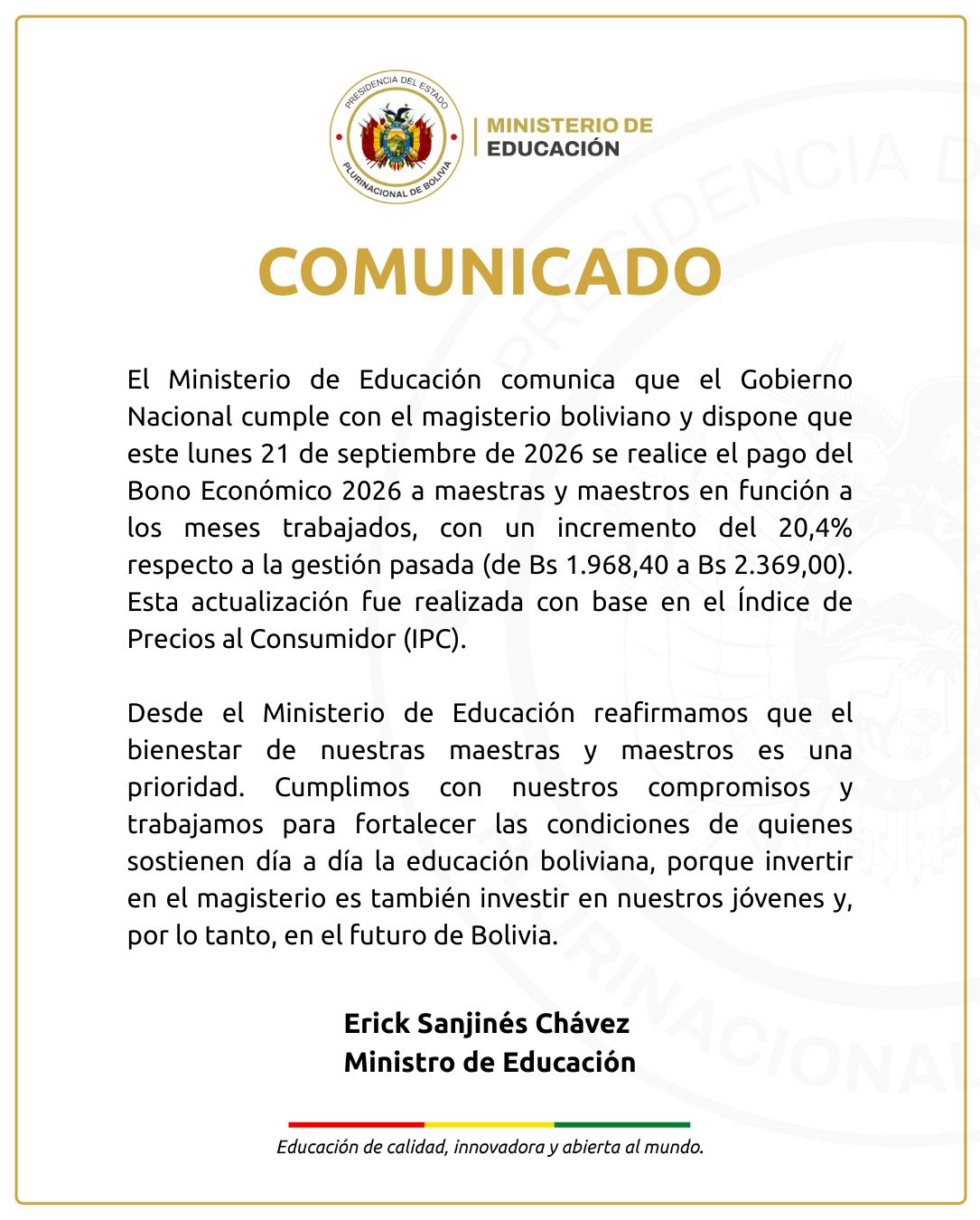 Comunicado Bono Económico 2026