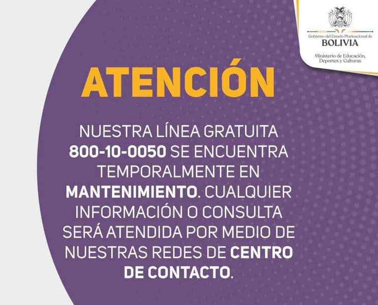 Atención. Nuestra línea gratuita 800-10-0050 se encuentra temporalmente en mantenimiento. Cualquier información o consulta será atendida por medio de nuestras redes de centro de contacto.